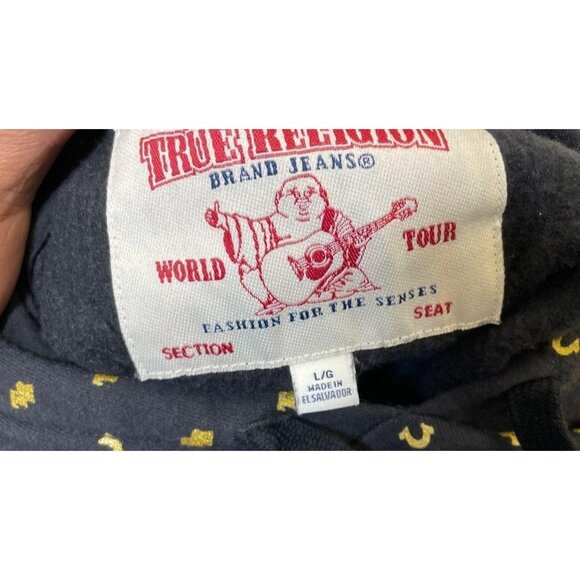 Mens True Reliion Black Gold Monogram Pullover Sweatshirt Large EUC Hoodie 7183 - Picture 13 of 13